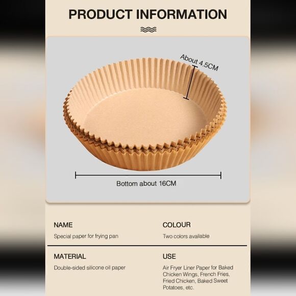 Air Fryer Liners 100 PC, Disposable Parchment Paper Liners - Picture 10 of 11